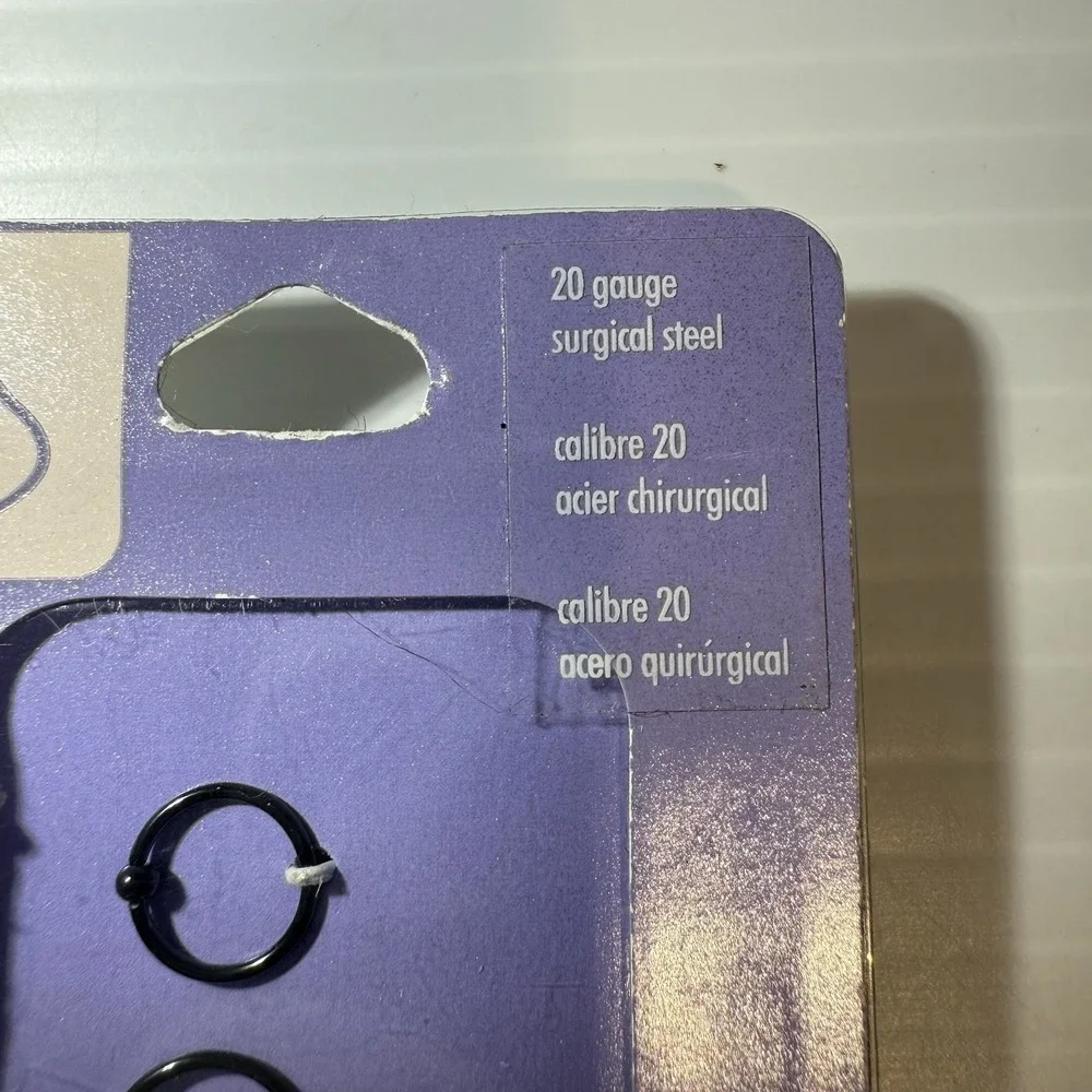 3 PACK - Claire's Nose Rings 20 Gauge Surgical Steel Black Rings Balls New